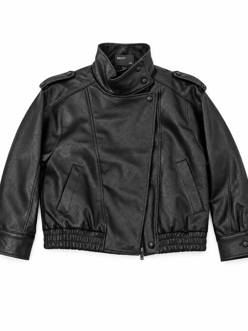 Bailey 44 Snap Collar Faux Leather Bomber Jacket